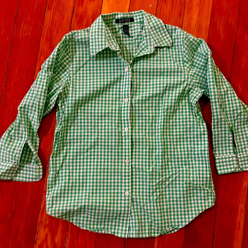 Ralph Lauren green and white button down Size M